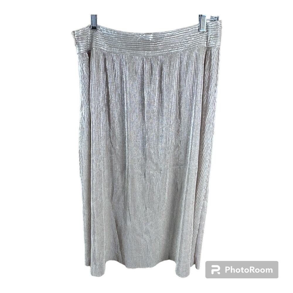 Who What Wear silver metallic midi skirt holiday party pleated skirt size 12